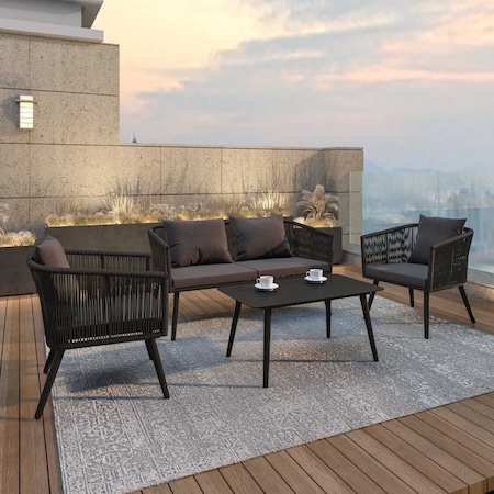 Flash Furniture Square Faux Teak Patio Table & 4 Club Chairs 4 SDA-AD723002-4-BK-GG